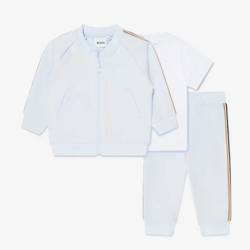 BOSS KIDS Baby boys white and blue 3-piece organic cotton tracksuit
