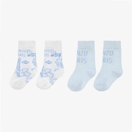 KENZO Kids Skarpety dziecięce z nadrukiem Tiger 2 pary biało-błękitne