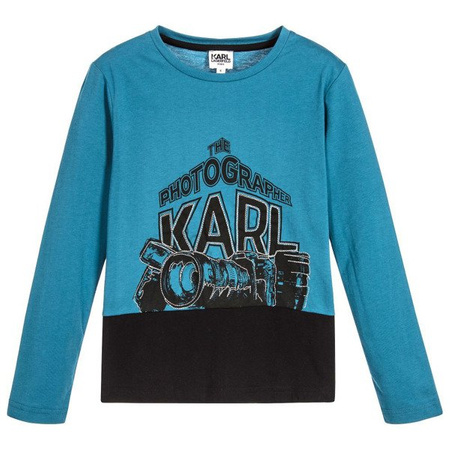 KARL LAGERFELD KIDS T-shirt chłopięcy z długim rękawem turkusowy