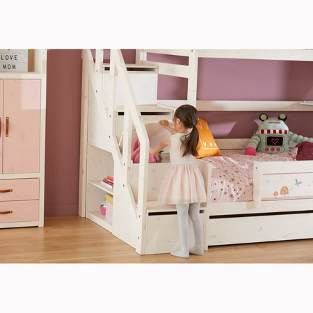 LIFETIME Kidsrooms Łóżko piętrowe niskie ze schodami 90x200 cm, białe