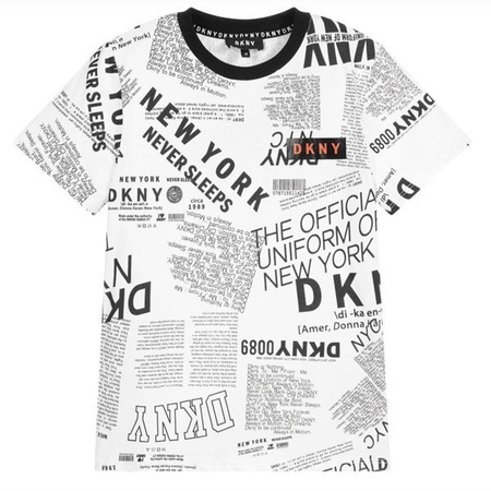 DKNY T-shirt chłopięcy biało-czarny z nadrukiem logo