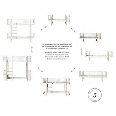  OLIVER FURNITURE Ліжко Wood Original Loft Mezzanine 90x200 см, білий/дубовий колір
