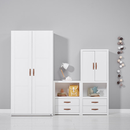LIFETIME Kidsrooms  Szafa dziecięca dwudrzwiowa z drążkiem na ubrania 100 cm, biała