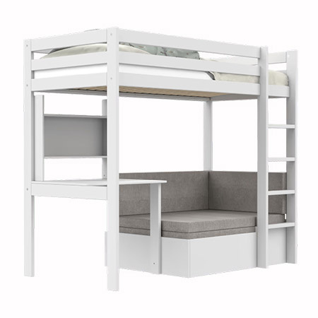 LIFETIME Kidsrooms Łóżko na wysokiej antresoli 177 cm z biurkiem i sofą, white