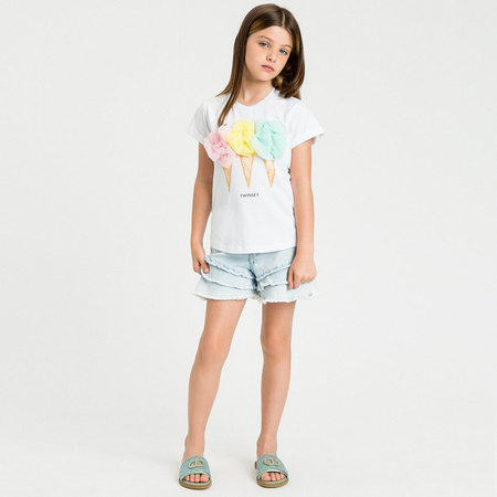 TWINSET Girls short sleeves t-shirt with print and tulle application