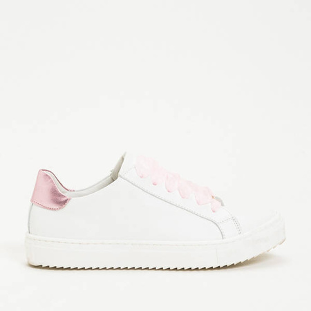 TWINSET Sneakersy dziecięce dla dziewczynki skórzane białe z różową tiulową sznurówką