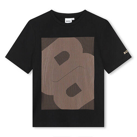 BOSS KIDS T-shirt chłopięcy z krótkim rękawem czarny z nadrukiem