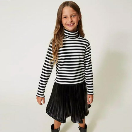 TWINSET Golf dziewczęcy w czarno-białe paski