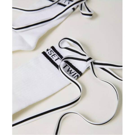 TWINSET Skarpety dziecięce białe z nadrukiem logo i tasiemkami