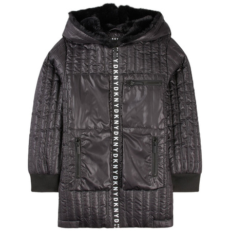 DKNY Girls black hooded coat