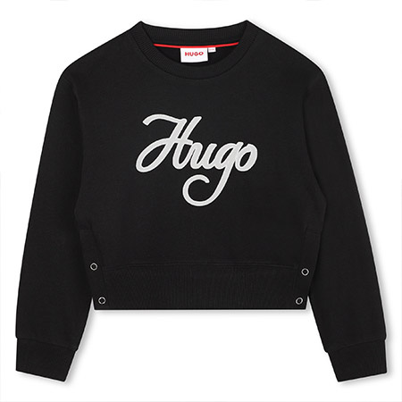 HUGO Bluza dziewczęca z wyhaftowanym logo, black