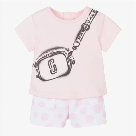 The Marc Jacobs Girls pink and white polka dot snapshot shorts set