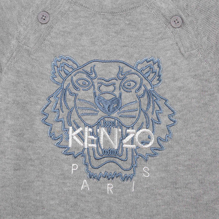 KENZO Kids Pajacyk niemowlęcy z dzianiny szary z nadrukiem Tiger