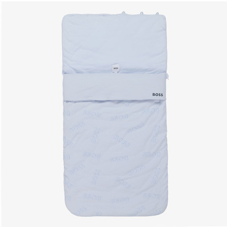 BOSS Kids Śpiworek niemowlęcy dla chłopca błękitny z nadrukiem logo