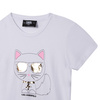 KARL LAGERFELD KIDS T-shirt dziewczęcy z krótkim rękawem ze srebrną aplikacją kotka
