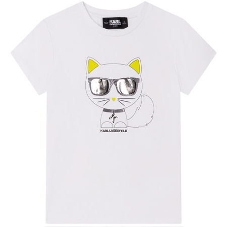 KARL LAGERFELD KIDS T-shirt dziewczęcy z krótkim rękawem biały z nadrukiem