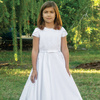 SARAH LOUISE Sukienka komunijna dla dziewczynki z satyny z krótkim rękawem biała