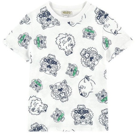 KENZO Kids T-shirt chłopięcy z krótkim rękawem biały z zielonym nadrukiem TIGER 