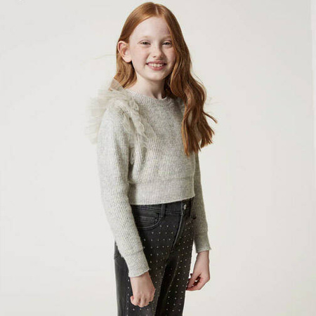 TWINSET Girls grey jumper with tulle flounces