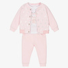 KARL LAGERFELD Kids Girls pale pink cotton three piece tracksuit set