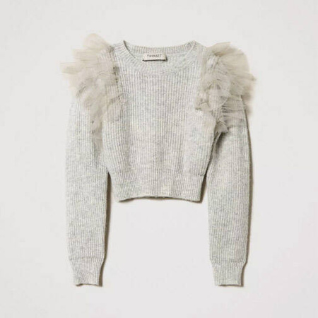 TWINSET Girls grey jumper with tulle flounces