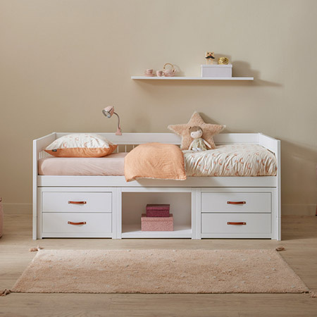 LIFETIME Kidsrooms Breeze Łóżko dziecięce z szufladami i półką 90x200 cm, białe
