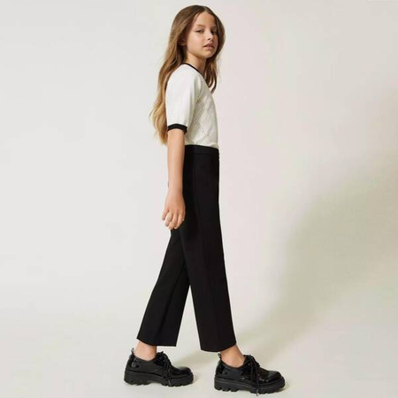 TWINSET Girls straight black trousers with oval T logo