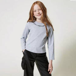 TWINSET Girl's long sleeve t-shirt with necklace print and rhinestones