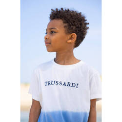 TRUSSARDI Boys short sleeve white and pale-blue tee-shirt with logo