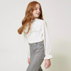 TWINSET Girls white crêpe blouse with organza jabot
