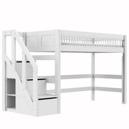 LIFETIME Kidsrooms Łóżko wysokie 152 cm ze schodkami - Breeze, białe
