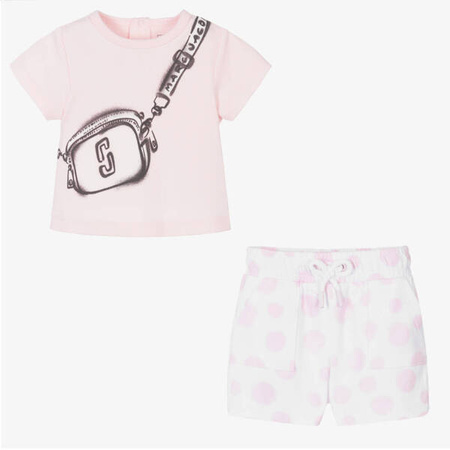 The Marc Jacobs Girls pink and white polka dot snapshot shorts set