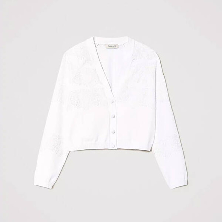 TWINSET Girls white knit cardigan with lace