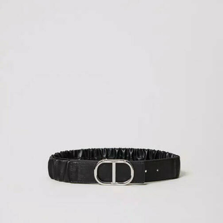 TWINSET Girls elasticated black belt with Oval T buckle