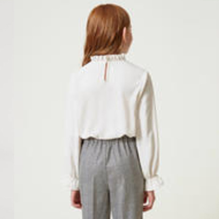 TWINSET Girls white crêpe blouse with organza jabot