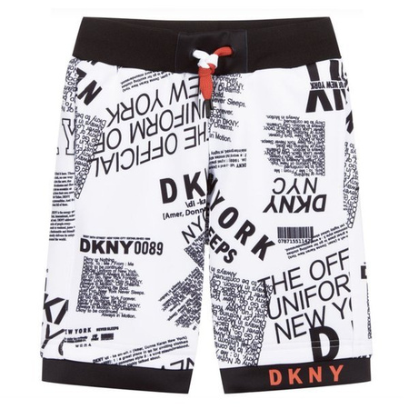 DKNY Spodenki chłopięce białe z czarnym nadrukiem