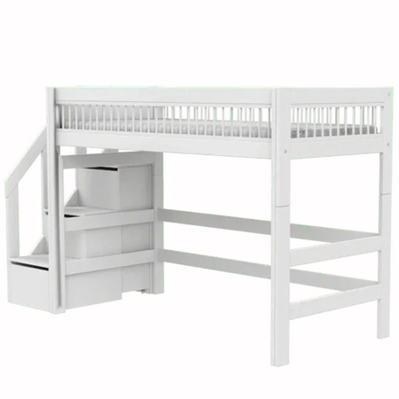 LIFETIME Kidsrooms Łóżko wysokie 152 cm ze schodkami - Breeze, białe