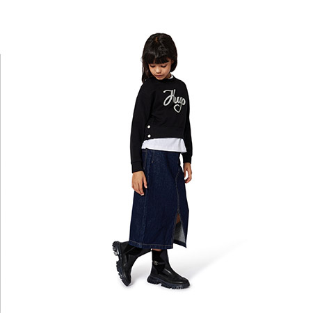 HUGO Girls' Sweatshirt with Embroidered Logo, Black