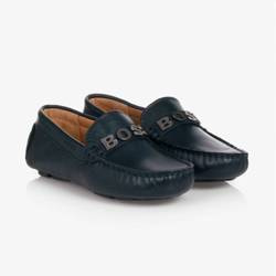 BOSS Kids Boys navy blue leather loafers