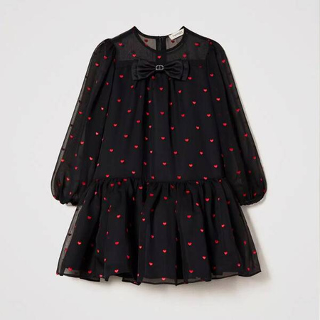 TWINSET Girls short dress with heart pattern georgette and duchesse