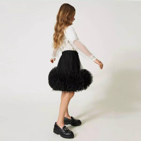 TWINSET Girls white poplin top with organza sleeves