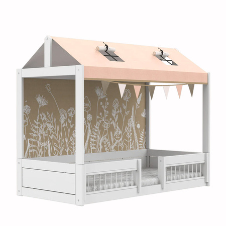 LIFETIME Kidsrooms Łóżko dziecięce Montessori 90x200 cm z konstrukcją dachową i barierkami ochronnymi