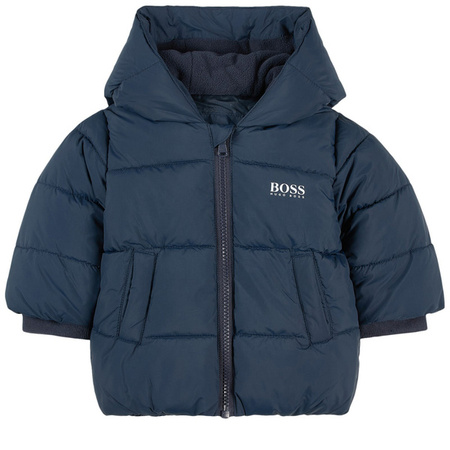 BOSS KIDS Boys Navy Logo Puffer Jacket with Water-Repellent