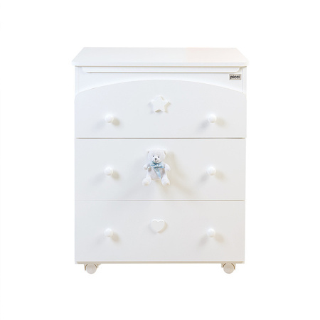 PICCI Nene Komoda do pokoiku dziecięcego z wanienką i trzema szufladami z misiem z błękitną wstążką