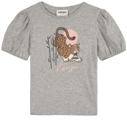 KENZO Kids Girls Grey Short Puff Sleeved T-Shirt