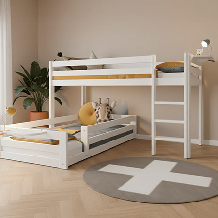 LIFETIME Kidsrooms Łóżko na niskiej antresoli z drabinką 128 cm, białe