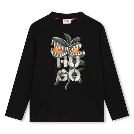 HUGO Boys black cotton t-shirt with print