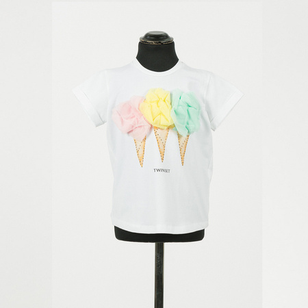 TWINSET Girls short sleeves t-shirt with print and tulle application