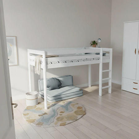 LIFETIME Kidsrooms ELEMENTS Łóżko 90x200 cm niskie z drabinką 128 cm, białe