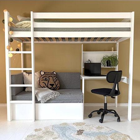 LIFETIME Kidsrooms High Loft Bed with desk and sofa, white
